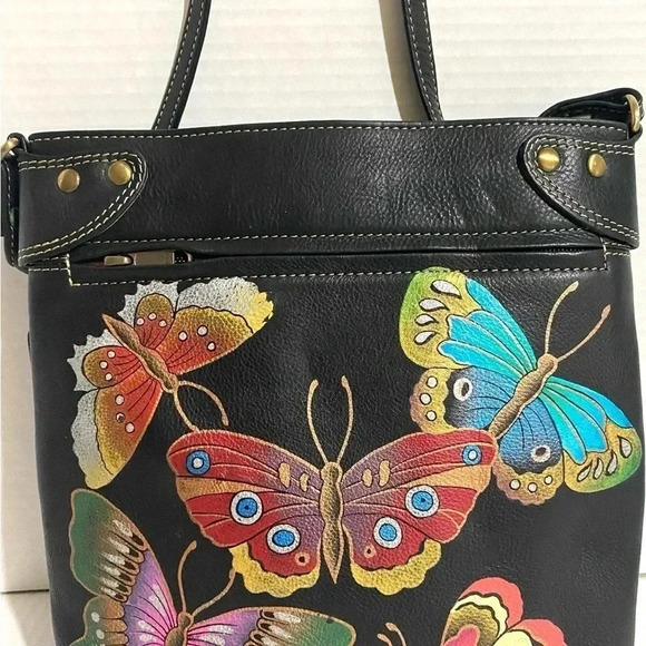 Anuschka hand painted multicolor leather crossbody handbag - Picture 8 of 9